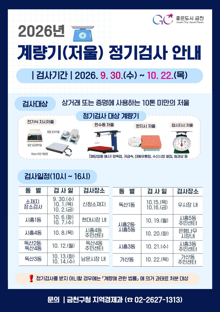 금천구, '법정 계량기 정기검...