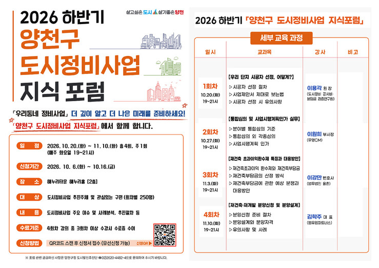양천구, 20일부터 총 4회 도시정비...