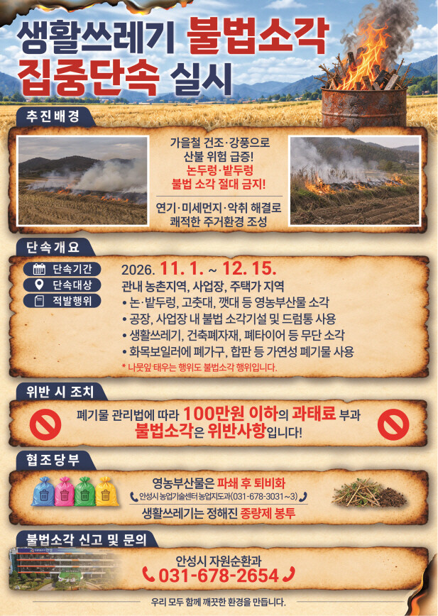 안성시, 가을철 불법소각 집중 단속…...